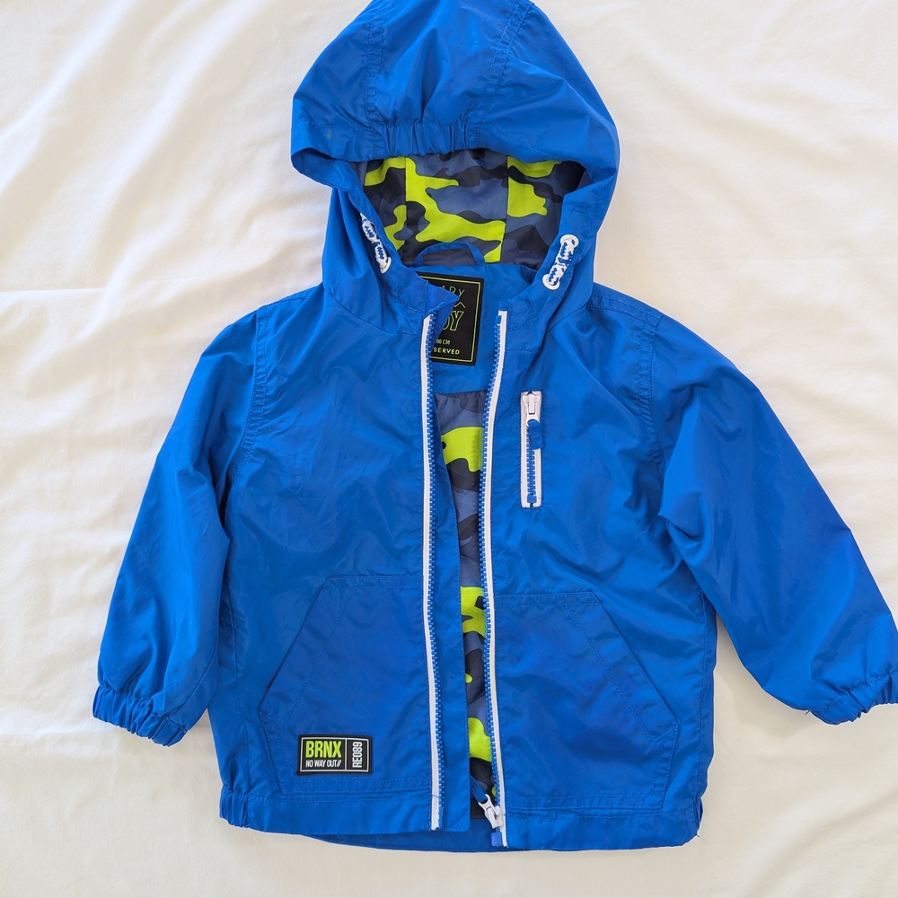 Blue Rain Jacket with Camouflage Lining